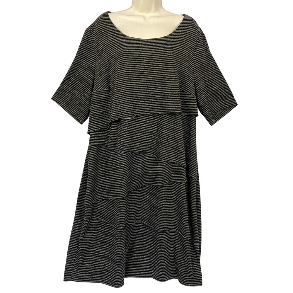 Dressbarn Dress Womens 22W Black Gray Stripe‎ Layered Knit Casual Stretchy Comfy